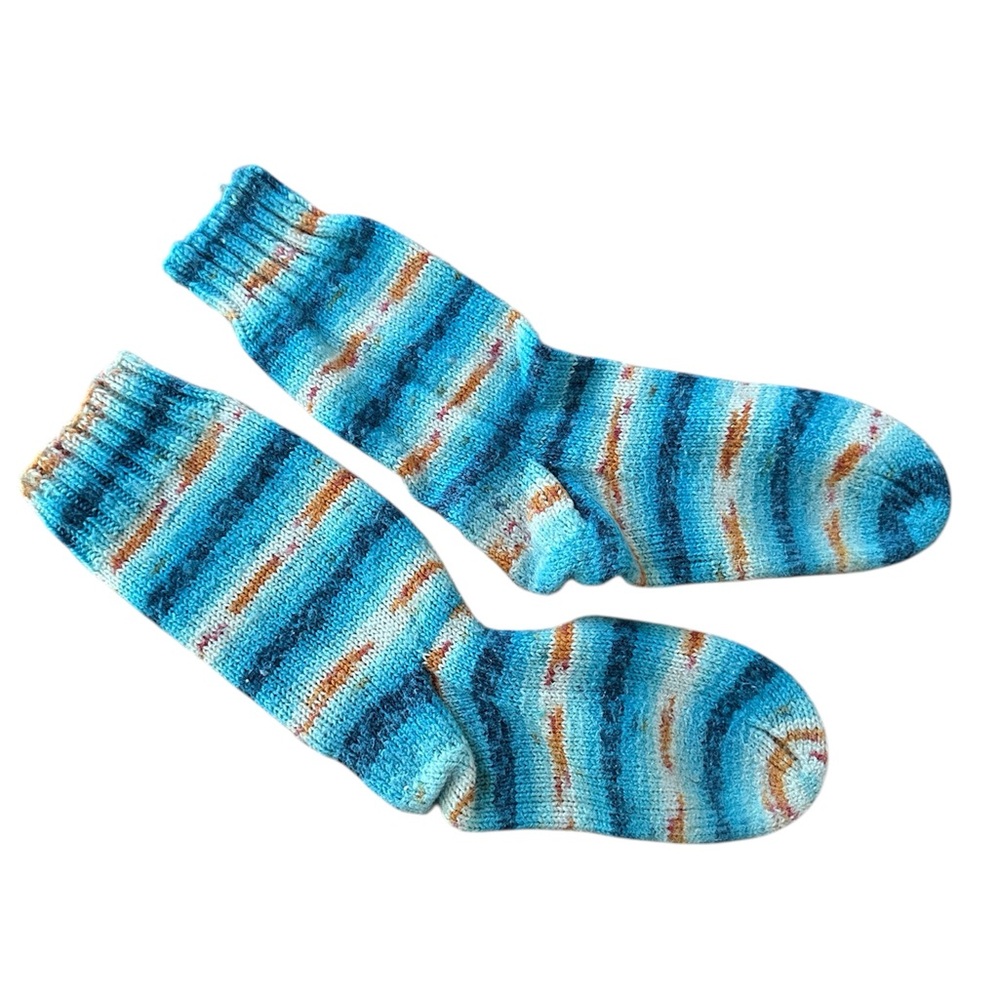 Handmade Handknit Merino Wool Striped Socks Women’s Sz M Worn